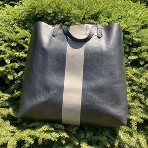 Madewell Big Black/Gray Pebbled Leather Tote Handbag